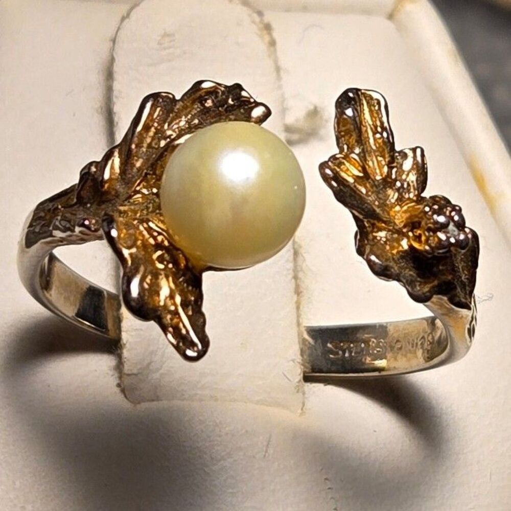 Gold and silver vintage sterling silver ring sz 7.5 adjustable
